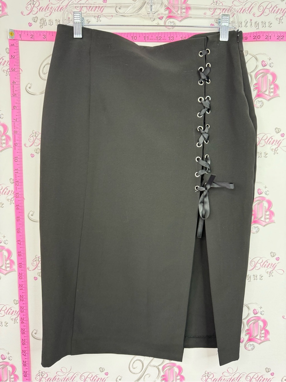 Revamped Black Pencil Skirt with Lace-Up Side brand new